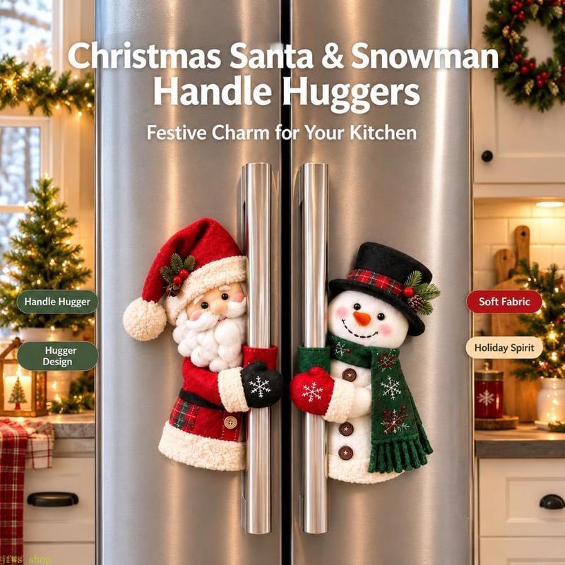 Christmas Santa Snowman Handle Covers for Festive Kitchen and Holiday Home Decor