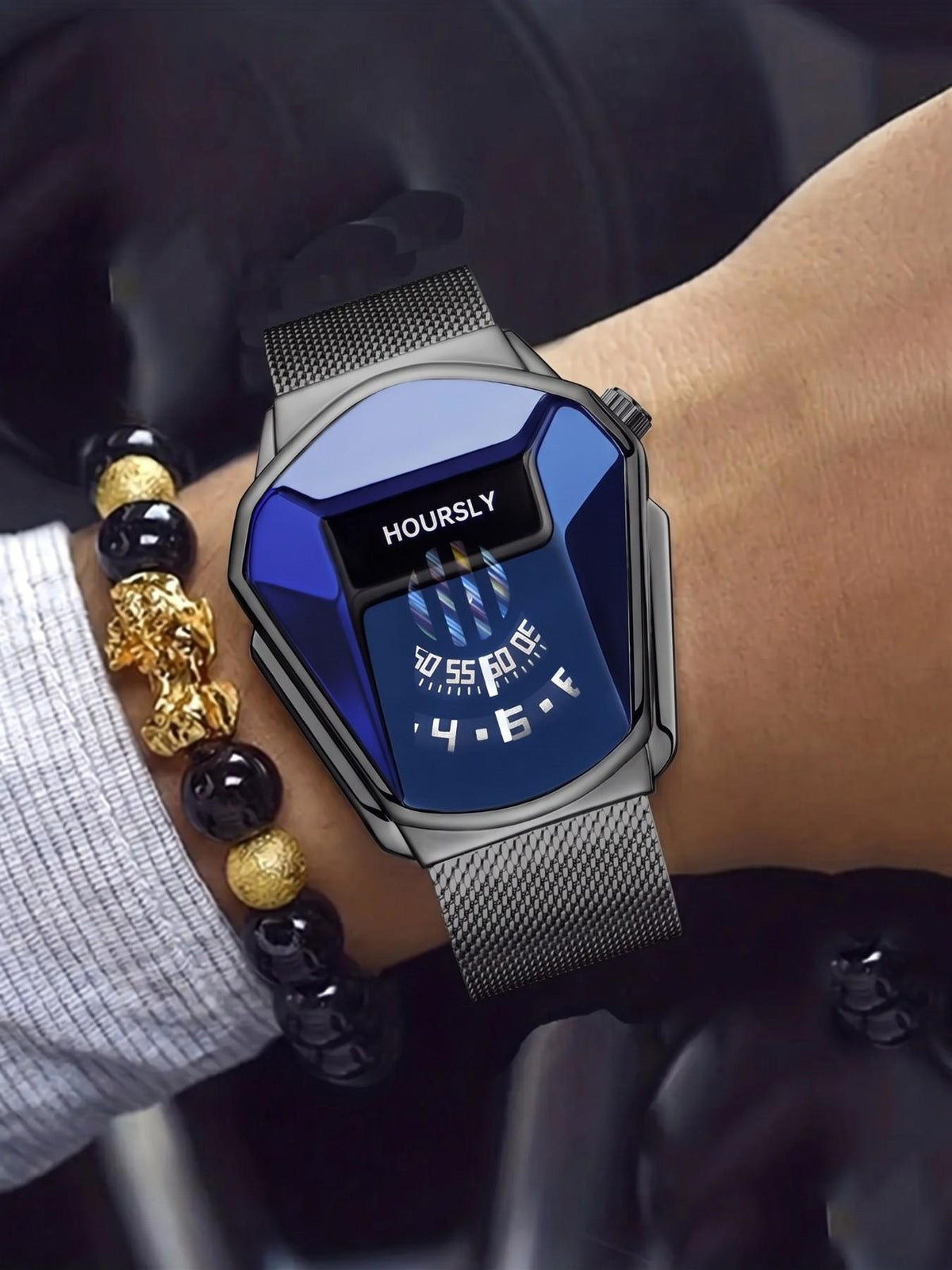 Men’s Rotary Steel Band Watch Set with Bead Bracelet for Stylish Gifts
