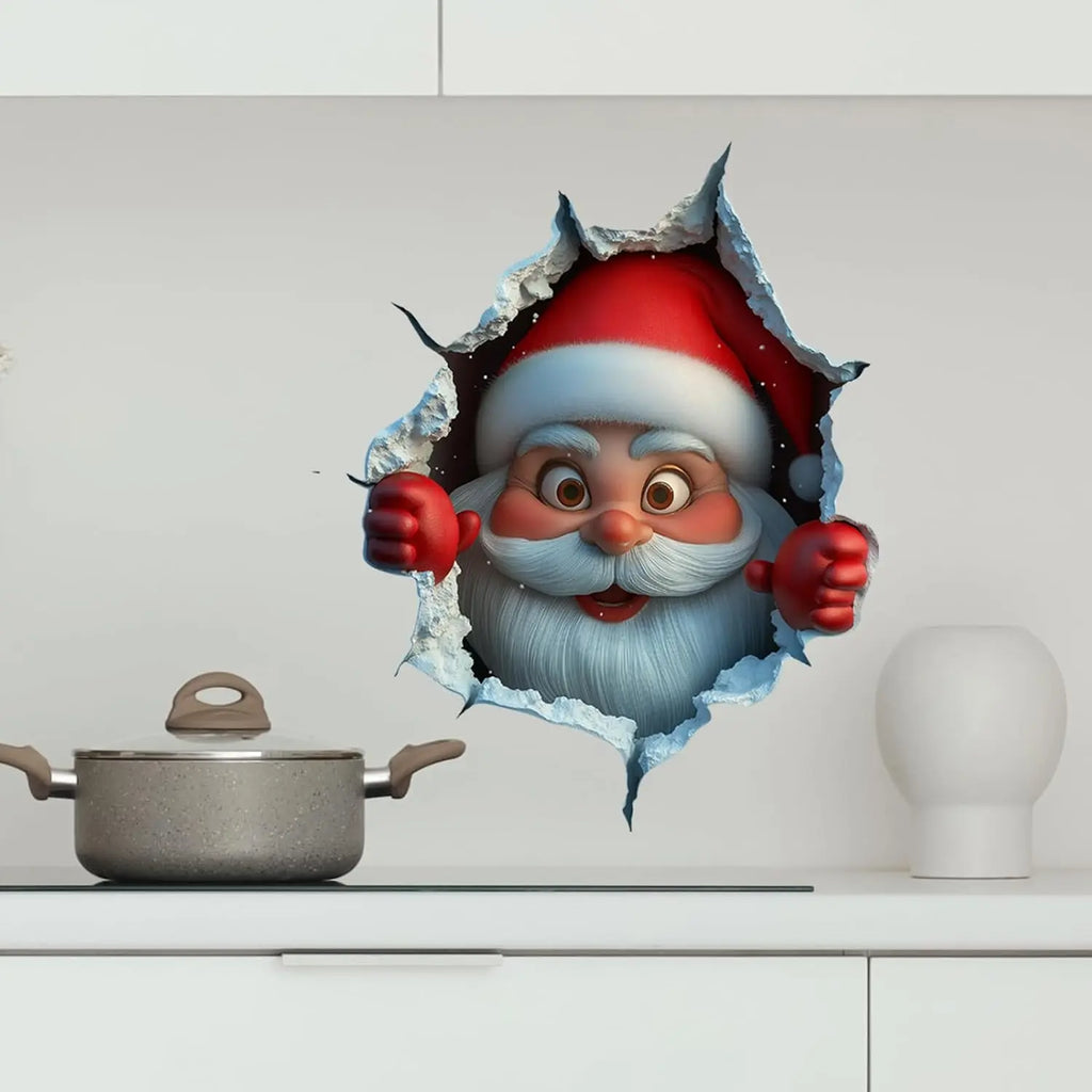 Santa Face 3D Illusion Wall Stickers for Festive Christmas Home Decor