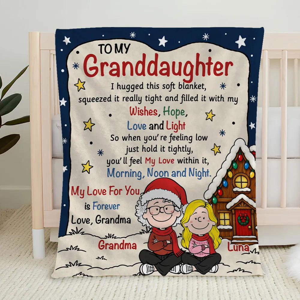 Personalized Fleece Blanket, Grandma and Granddaughter Reading by the Fire, Unique Christmas Gift for Granddaughter - 6