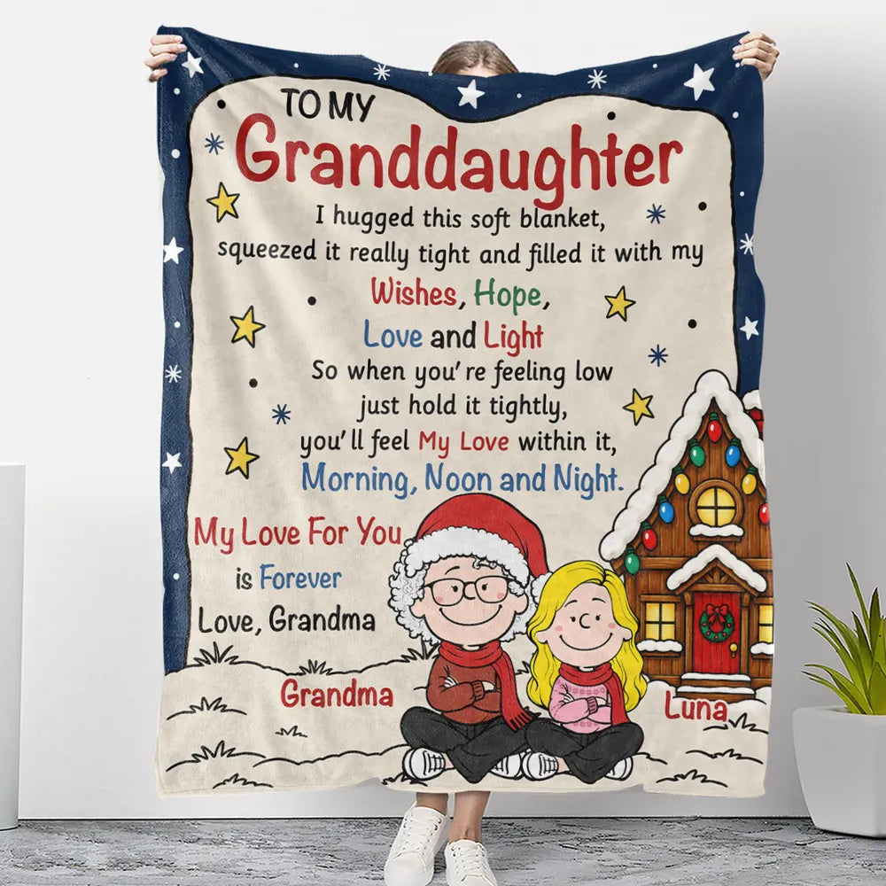 Personalized Fleece Blanket, Grandma and Granddaughter Reading by the Fire, Unique Christmas Gift for Granddaughter - 4