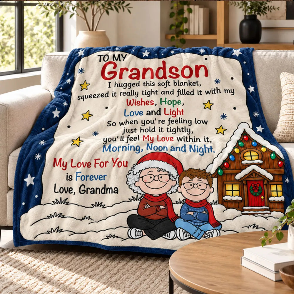 Personalized Fleece Blanket, Grandma and Granddaughter Reading by the Fire, Unique Christmas Gift for Granddaughter - 2