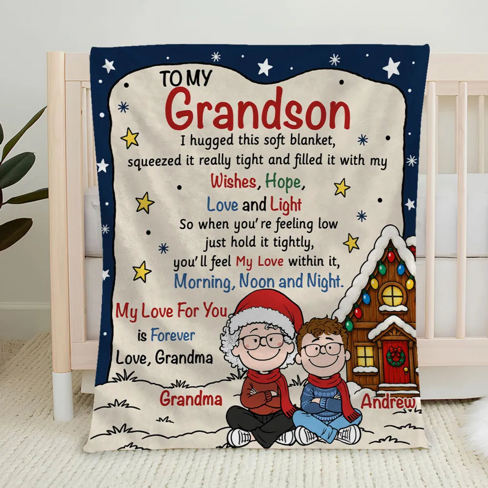 Personalized Fleece Blanket, Grandma and Granddaughter Reading by the Fire, Unique Christmas Gift for Granddaughter - 3