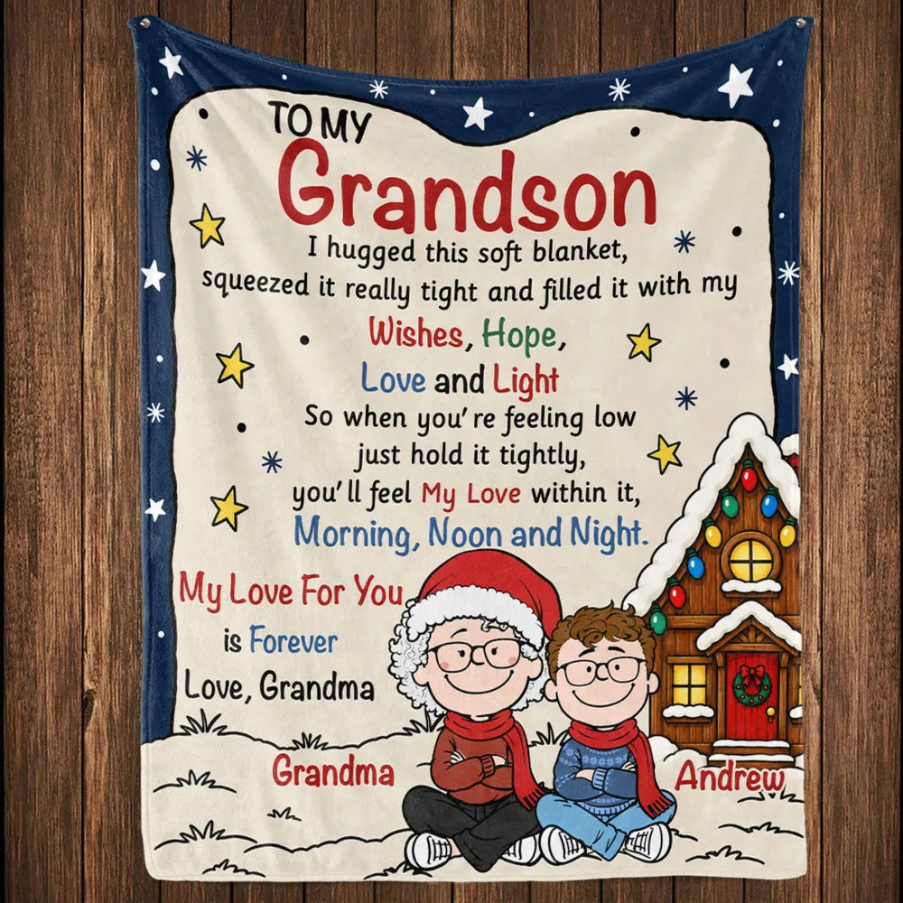 Personalized Fleece Blanket, Grandma and Granddaughter Reading by the Fire, Unique Christmas Gift for Granddaughter - 5
