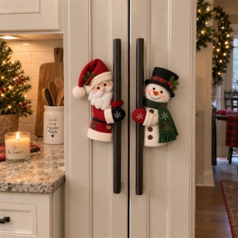 Christmas Santa Snowman Handle Covers for Festive Kitchen and Holiday Home Decor