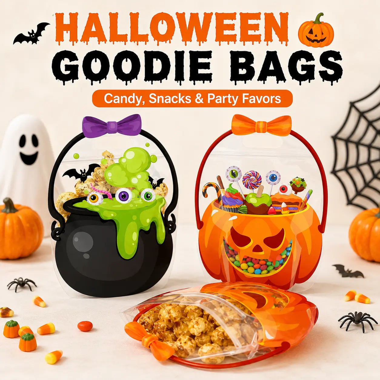 Halloween Treat Bags Set for Trick or Treat Candy Party Favor Storage