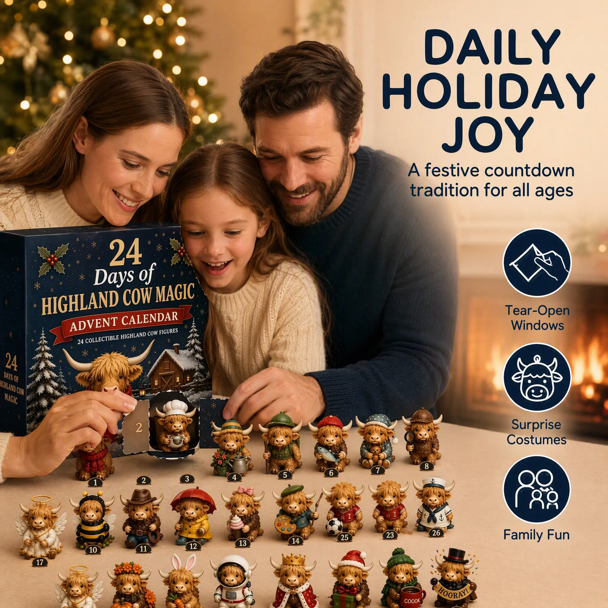 Highland Cow Advent Calendar with Collectible Figurines for Christmas Countdown Gifts