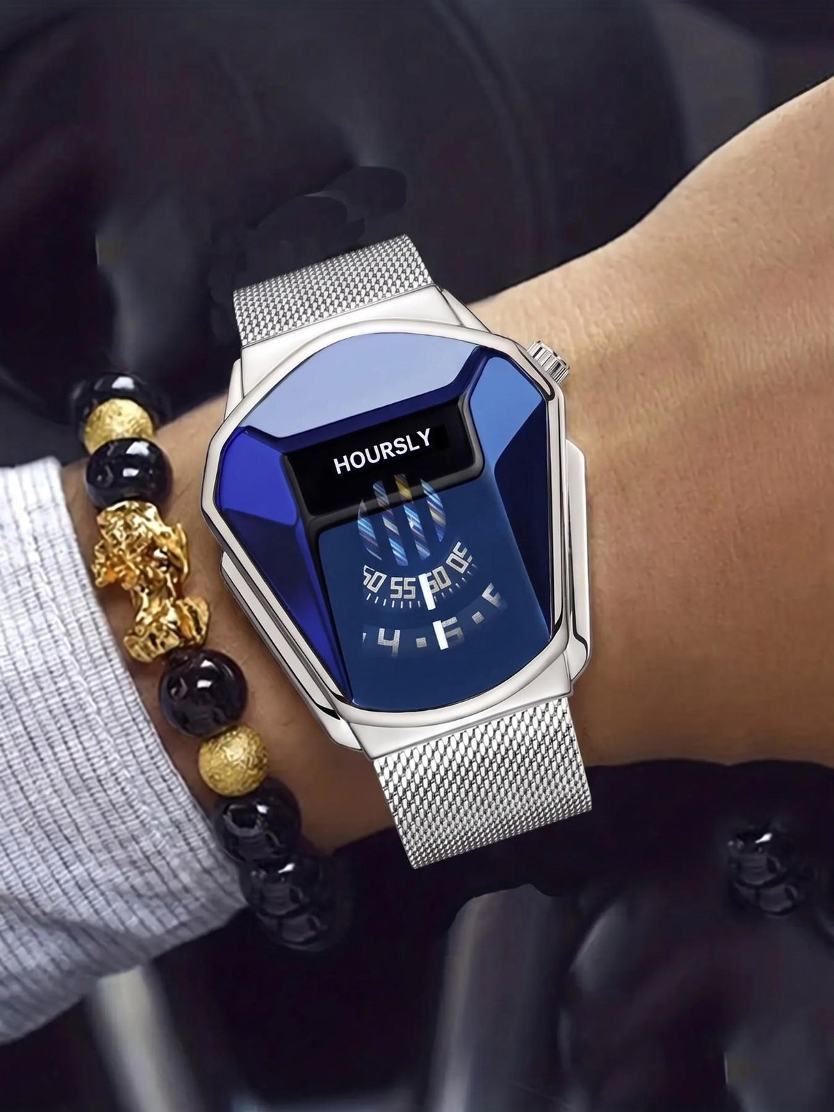 Men’s Rotary Steel Band Watch Set with Bead Bracelet for Stylish Gifts