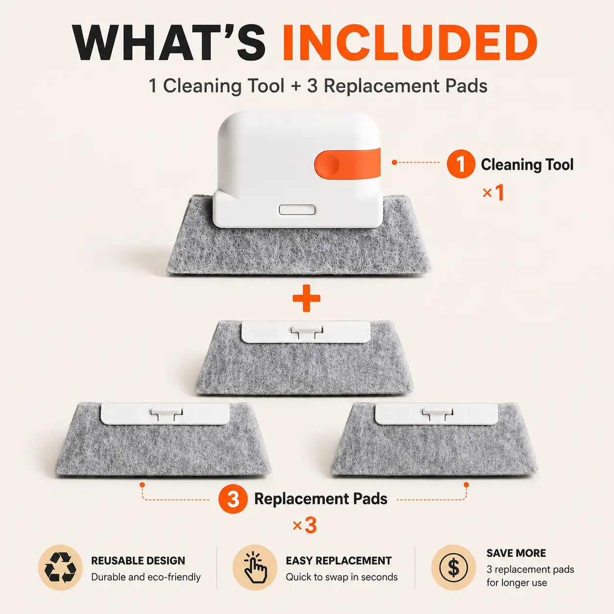 Window Track Cleaner Kit with Scraper and Replacement Pads for Deep Gap Cleaning