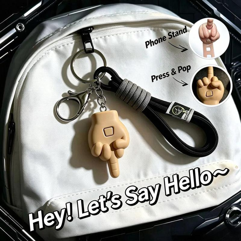 Funny Retractable Middle Finger Keychain Set with Phone Stand and Lanyard