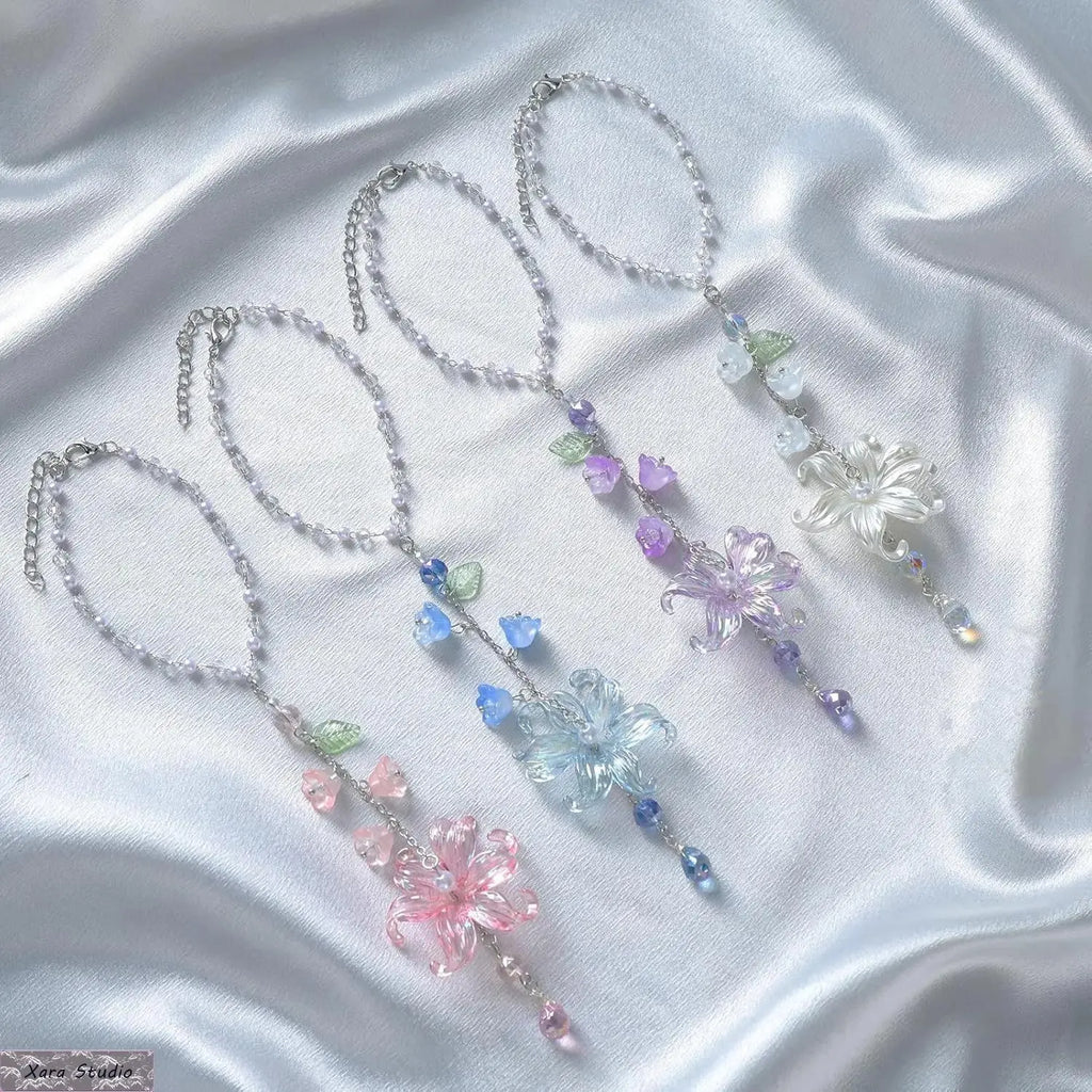 Crystal Lily Car Suncatcher Charm Handmade Boho Rearview Mirror Decor Gift
