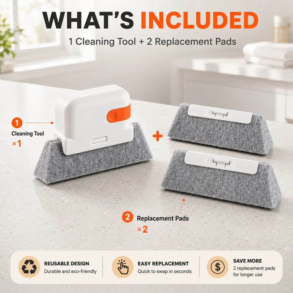 Window Track Cleaner Kit with Scraper and Replacement Pads for Deep Gap Cleaning