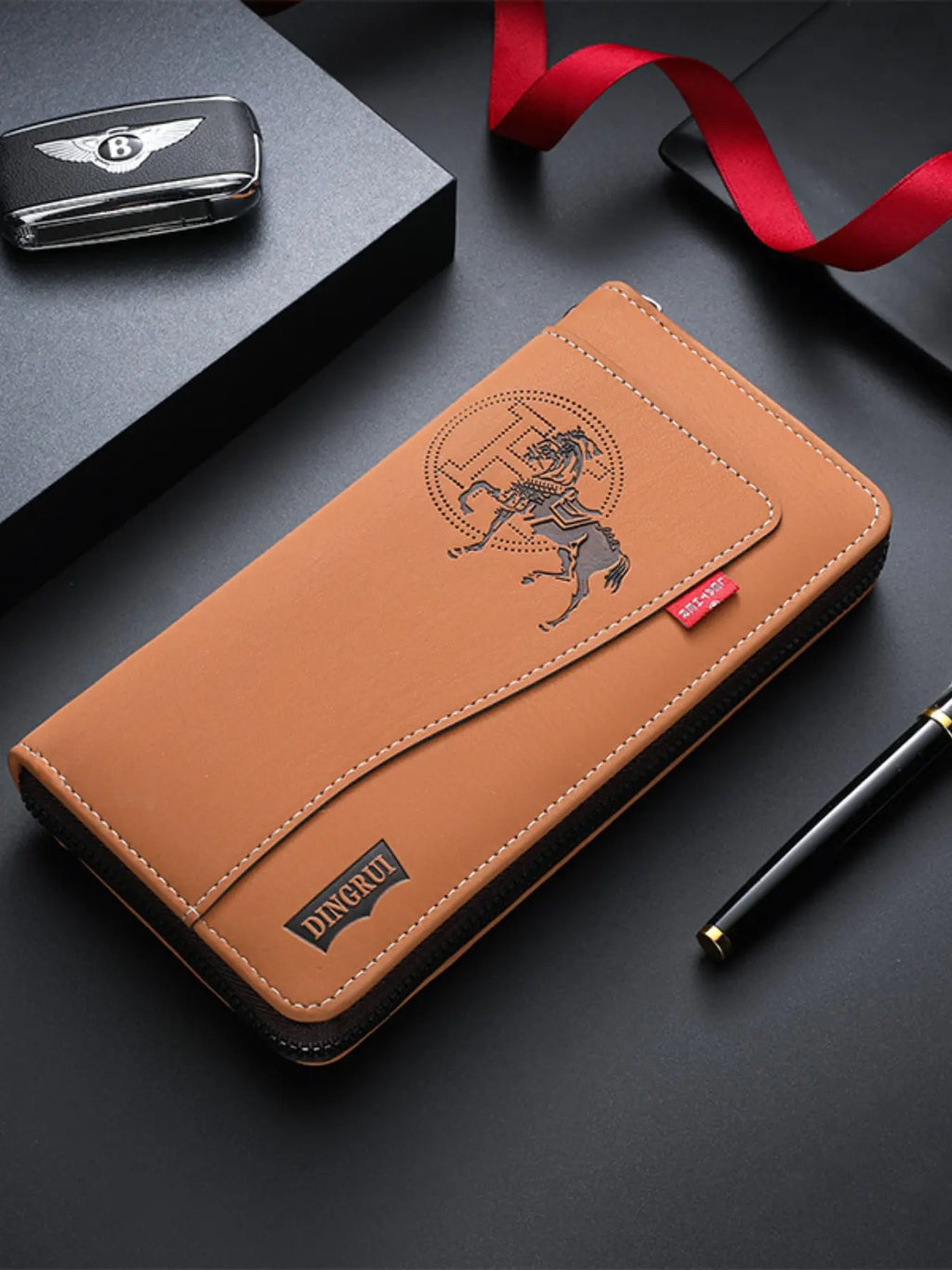 New Mad Horse Leather Men's Durable Wallet Vintage Style PU Zipper Bag Fashion Short Card Holder Coin Pocket Coin Pouch