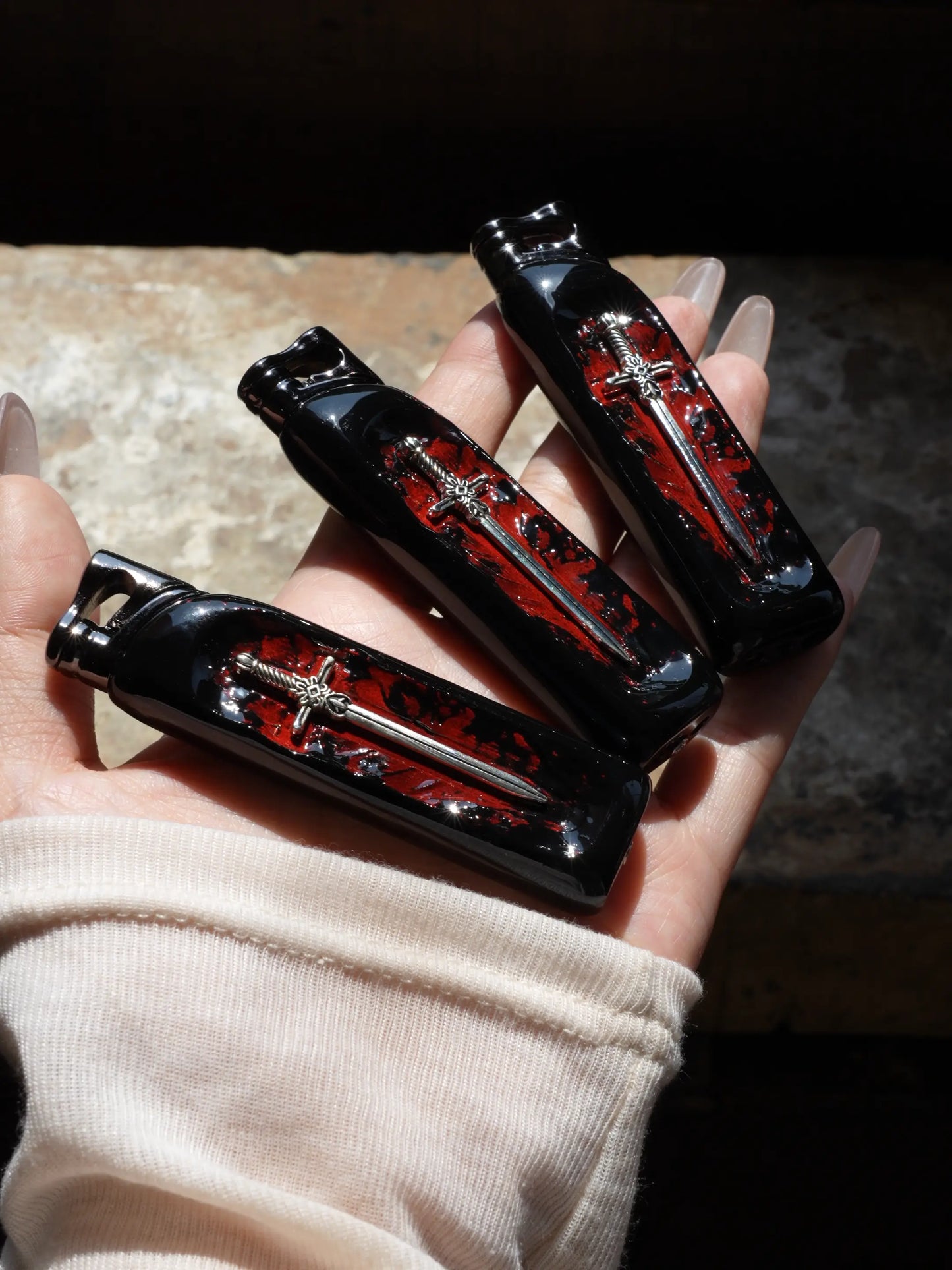 Refillable Butane Lighter with Vintage Sword Embossed Design