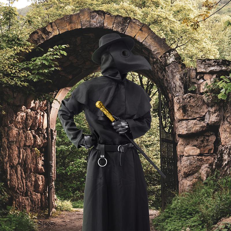 Men’s Plague Doctor Halloween Costume Set with Bird Mask Cloak and Accessories