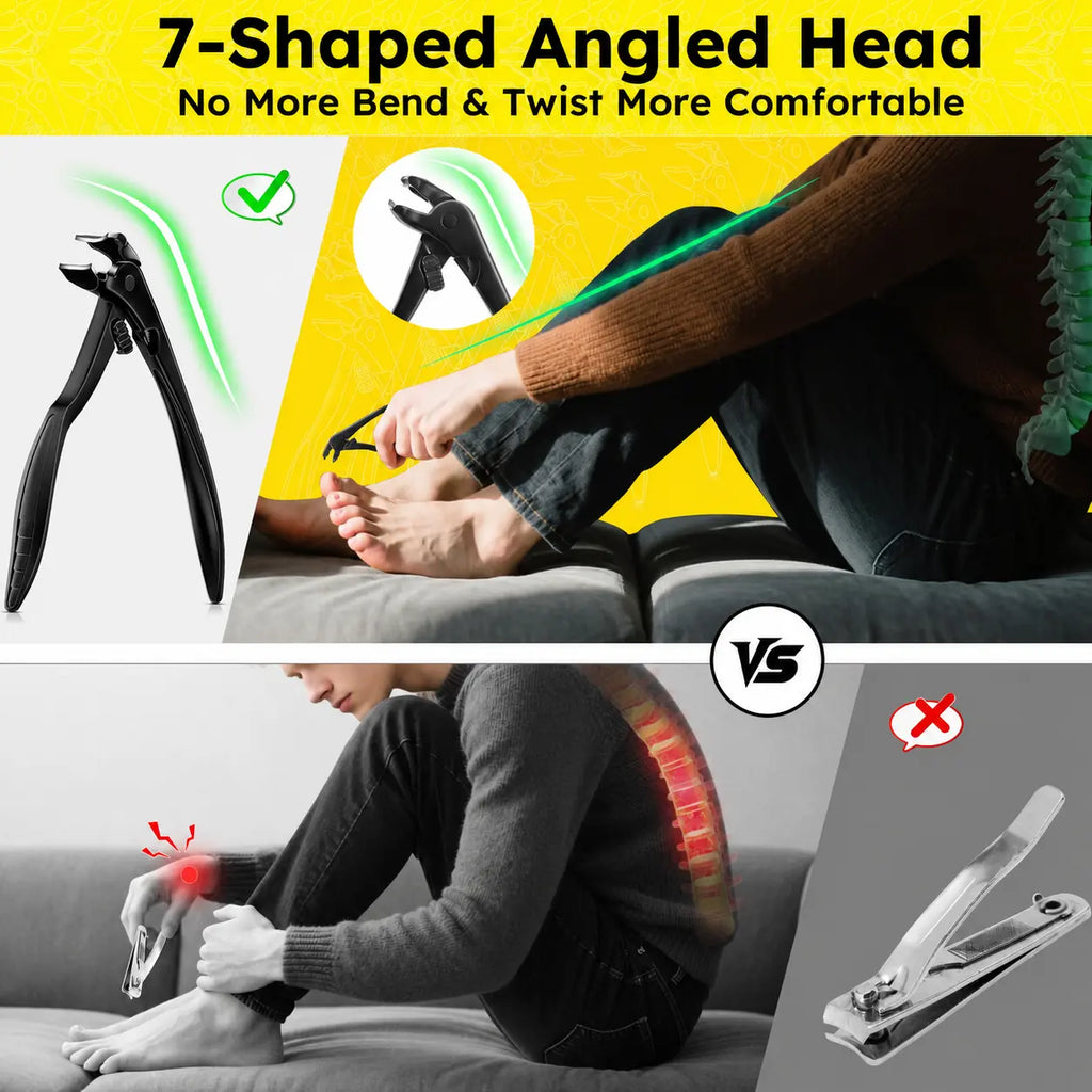 Metal Toenail Clippers for Adults, Long-Handled Curved Head with Catcher, Ultra-Sharp Heavy-Duty for Thick Nails