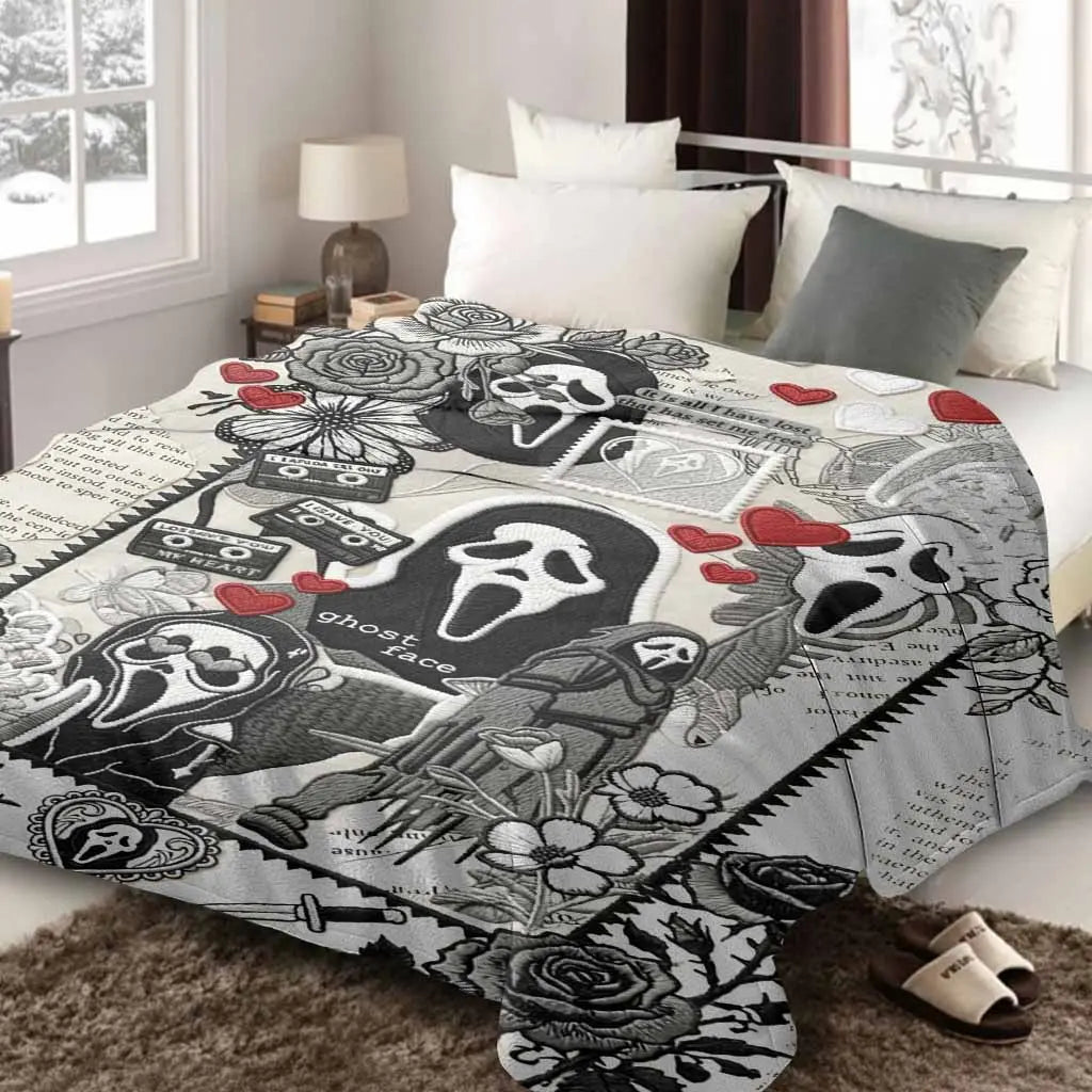 Ghost Face Floral Cassette Throw Blanket for Halloween Gothic Home Decor and Cozy Spaces