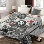 Ghost Face Floral Cassette Throw Blanket for Halloween Gothic Home Decor and Cozy Spaces