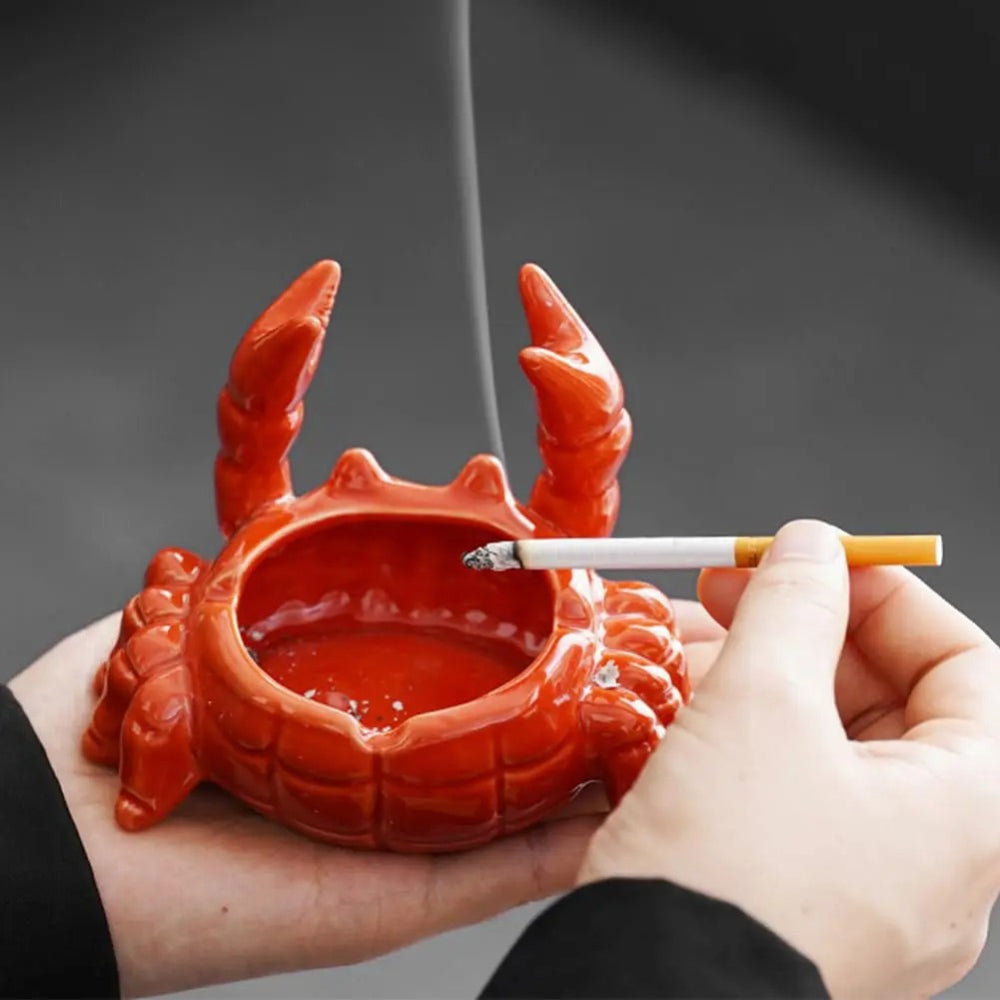 Cendrier Crabe en Céramique avec Couvercle – Cendrier de Plage Anti-Vent