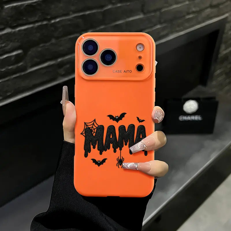Halloween Mama Drip Phone Case with Bat Spider Graphic for iPhone Protection