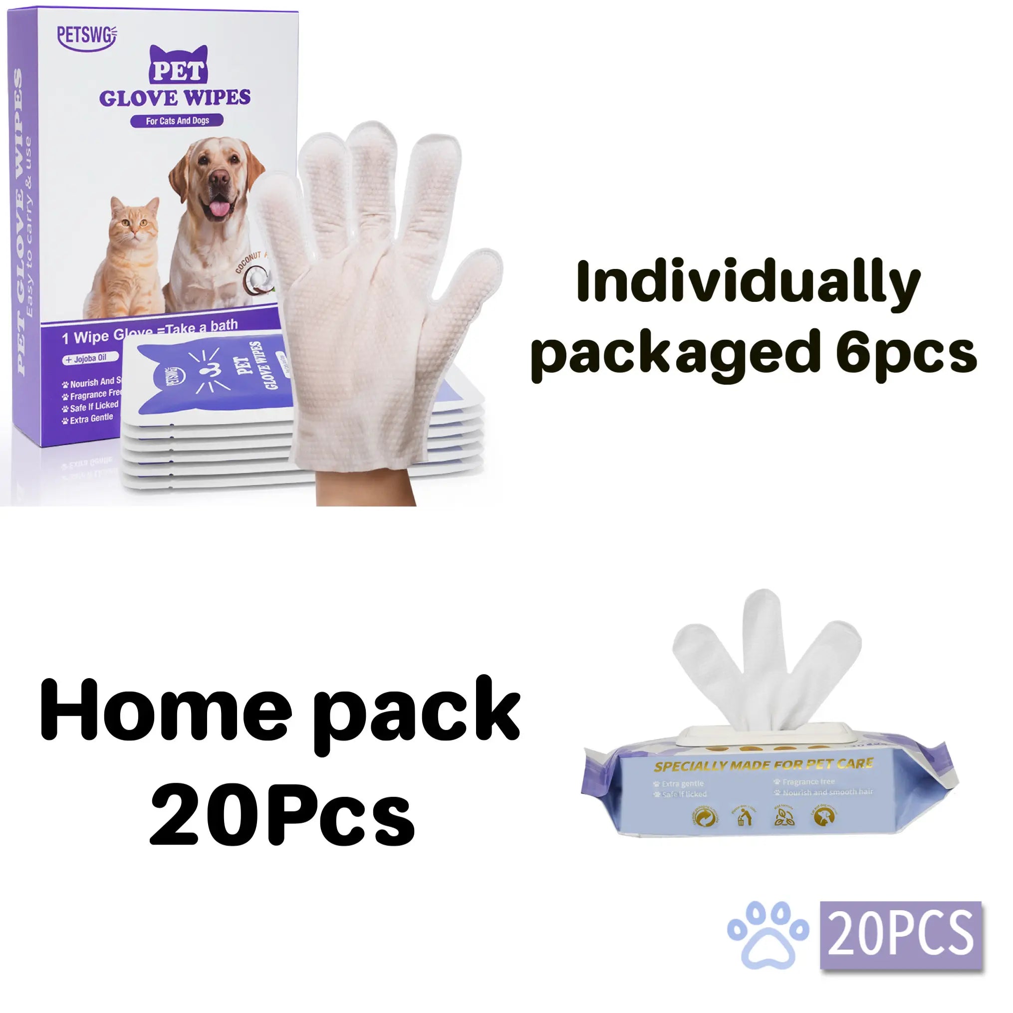 20-Pack Pet Cleaning Wipes & Bathing Gloves – Hypoallergenic Coconut Oil Deodorant Wipes for Dogs