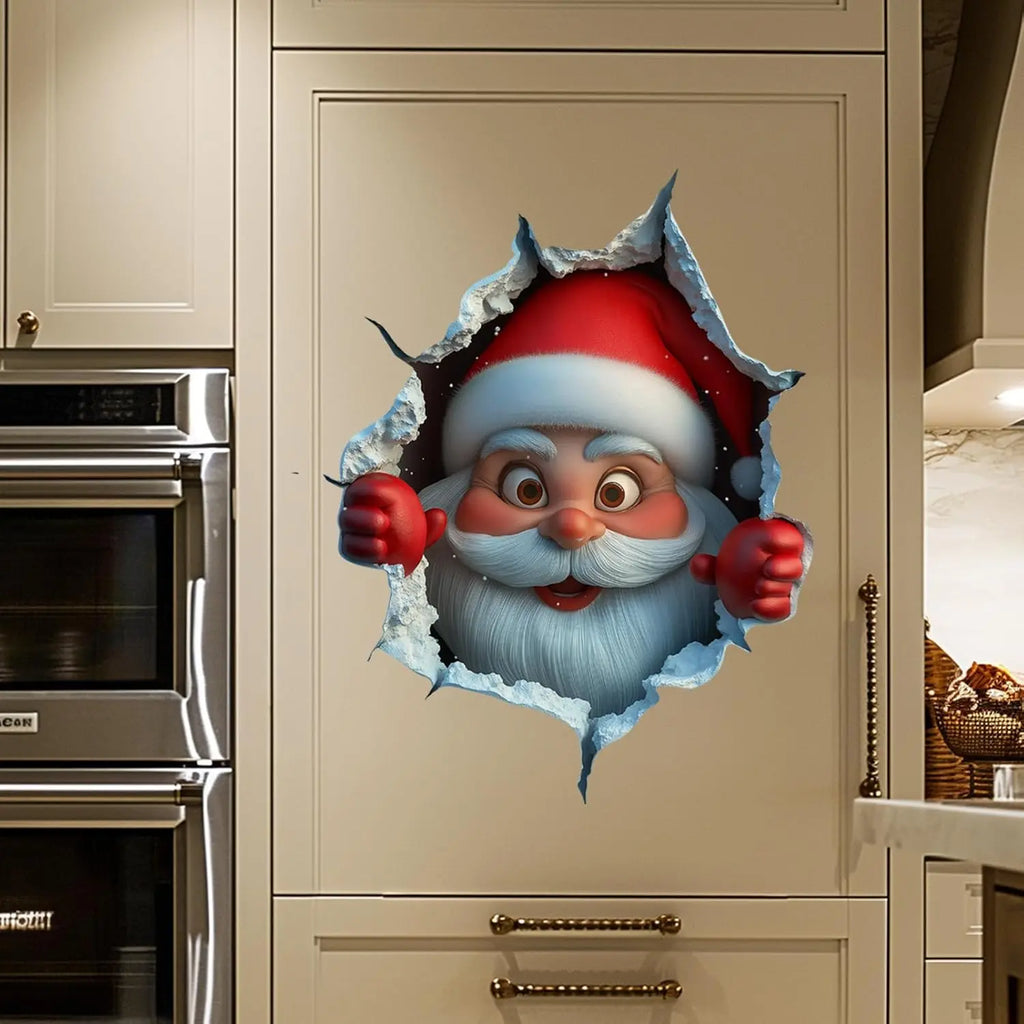 Santa Face 3D Illusion Wall Stickers for Festive Christmas Home Decor