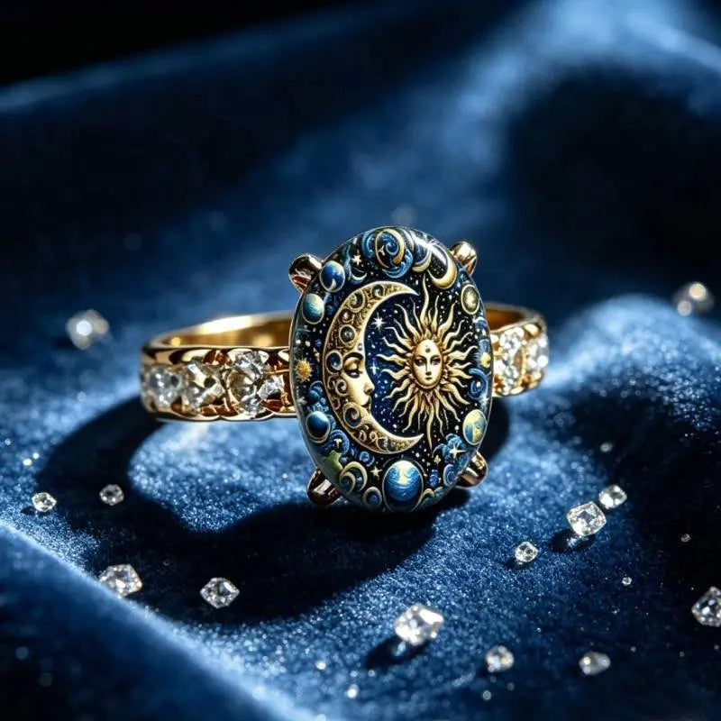 Celestial Sun Moon Enamel Ring for Mystical Everyday Jewelry and Romantic Gifts