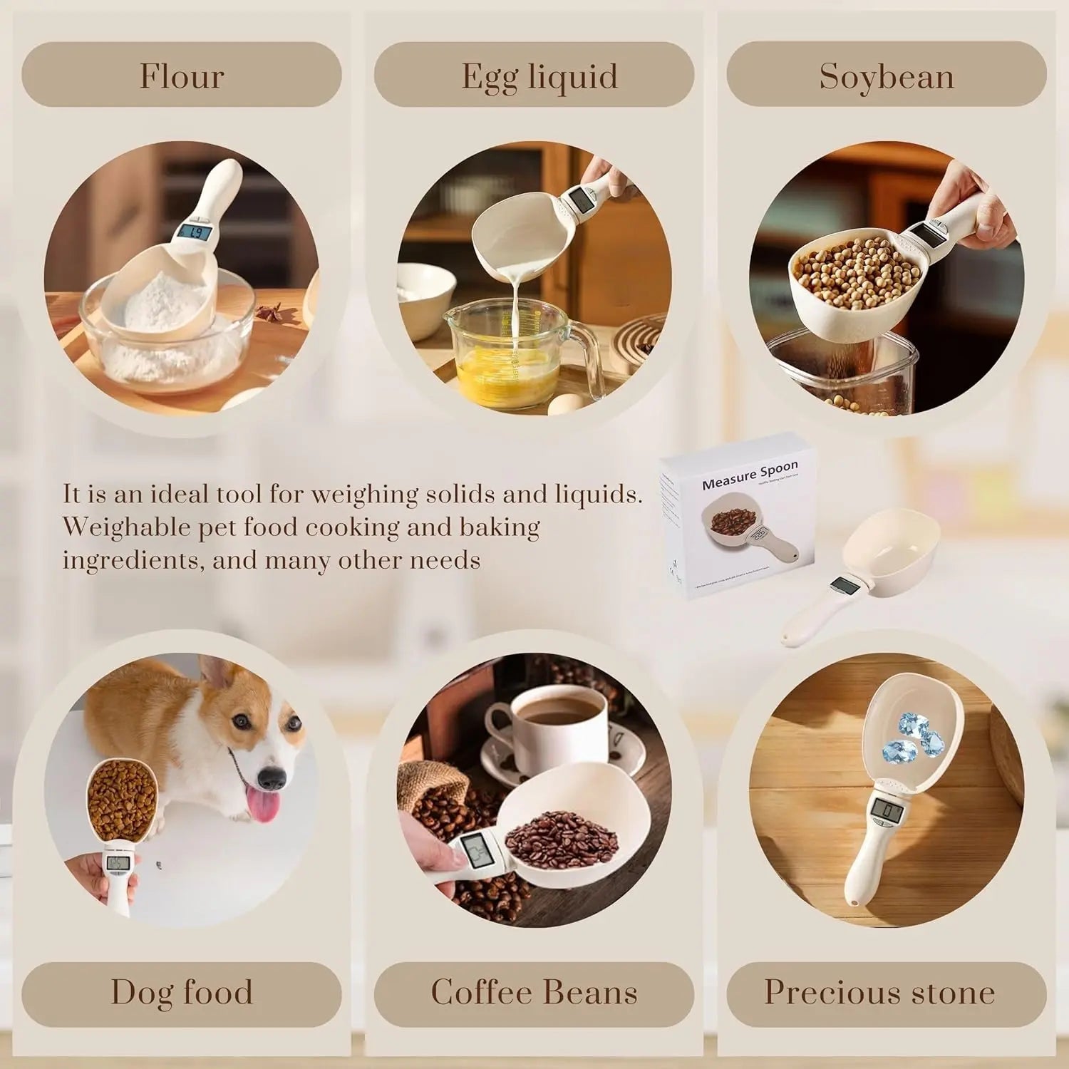 Digital Measuring Scoop Scale for Cooking Baking Pet Food and Kitchen Prep