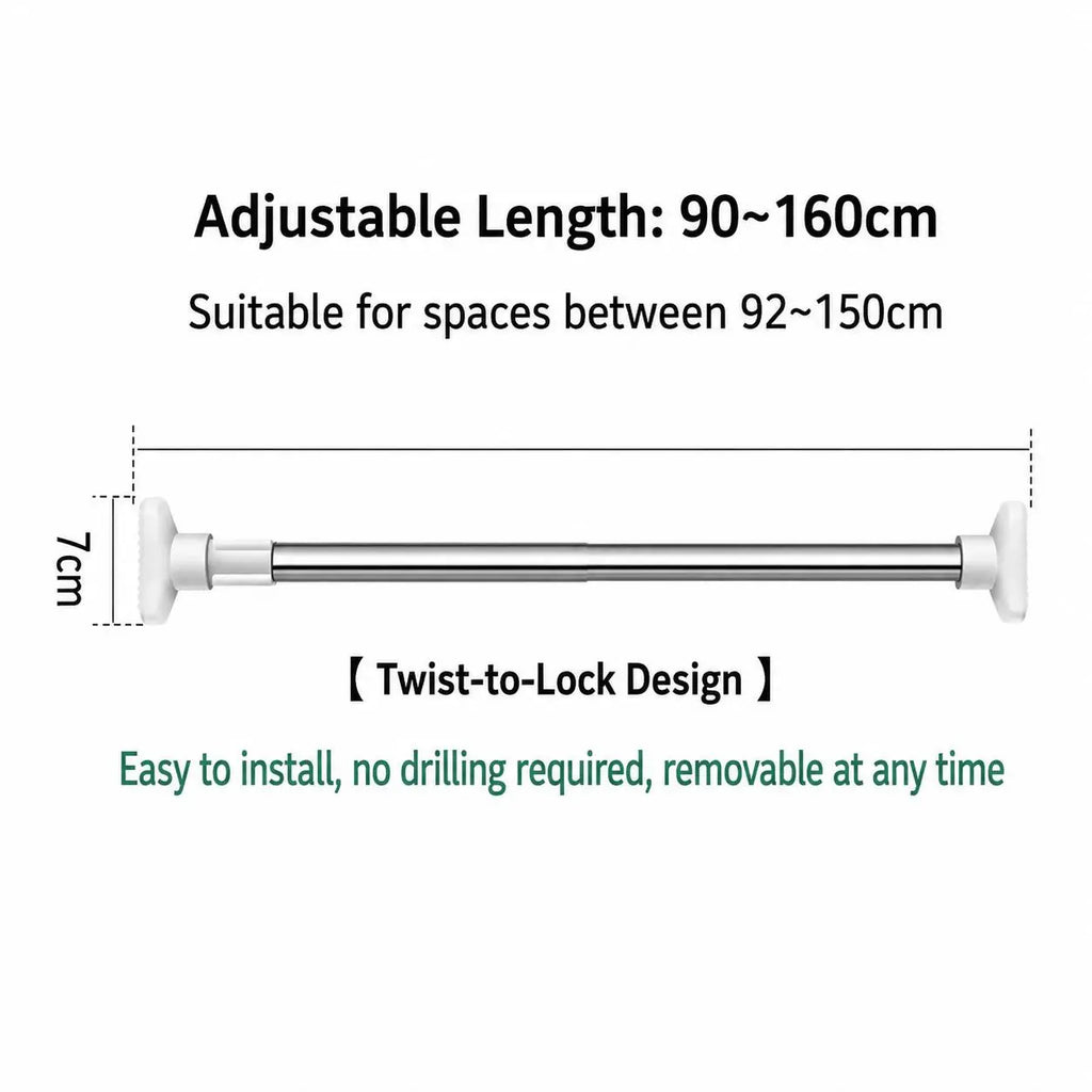 Drill-Free Adjustable Tension Rod for Closet Storage and Laundry Organization