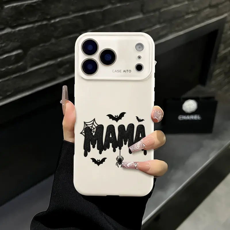 Halloween Mama Drip Phone Case with Bat Spider Graphic for iPhone Protection