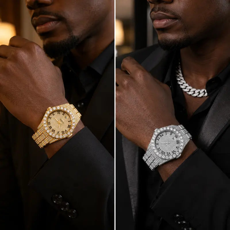 Luxury Iced Out Rhinestone Watch for Hip Hop Style and Statement Outfits