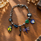 Dark Fantasy Charm Bracelet with Enamel Pendants for Goth Cosplay and Fan Gifts