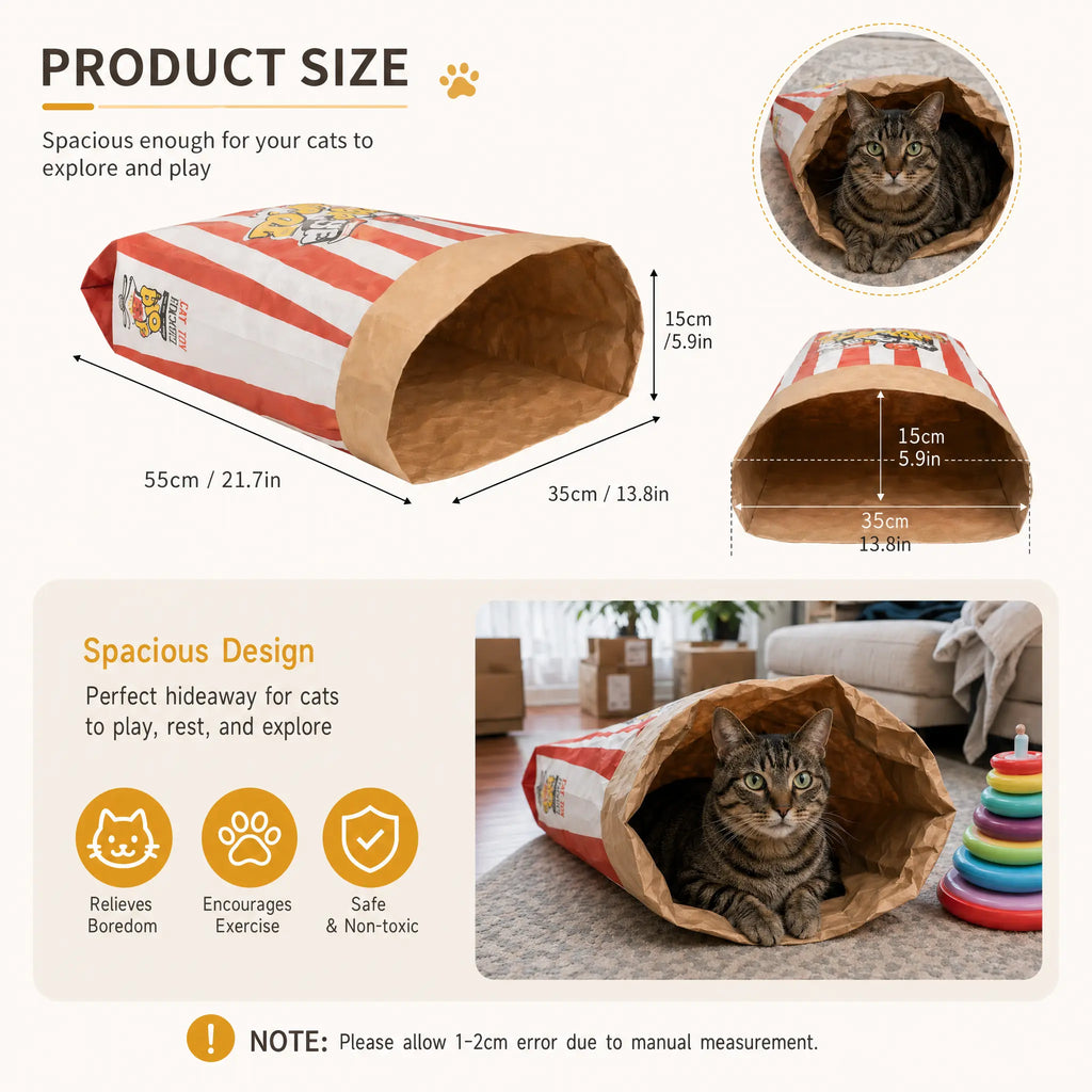 Crinkle Cat Hideout Bag for Indoor Play Tunnel and Cozy Pet Bed