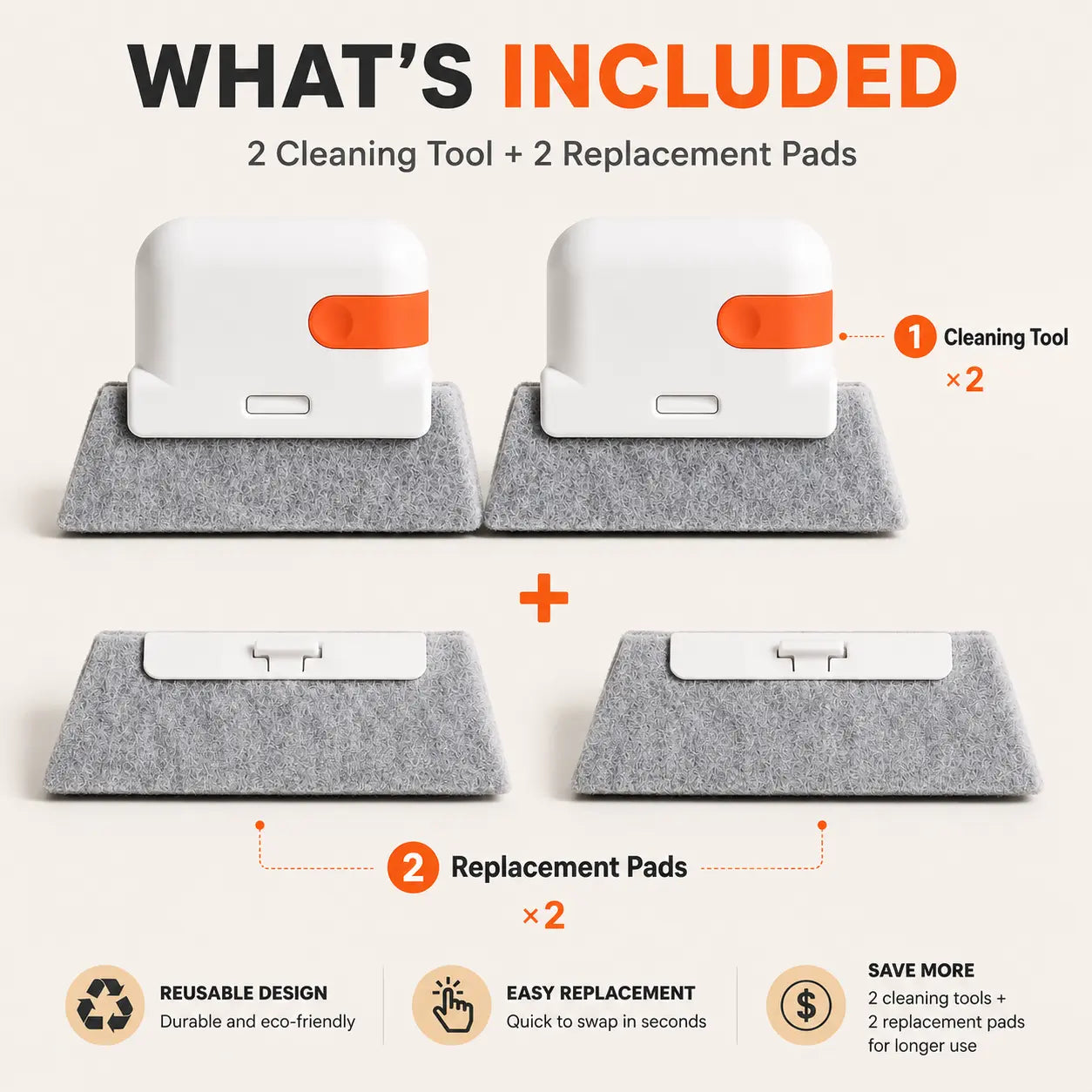 Window Track Cleaner Kit with Scraper and Replacement Pads for Deep Gap Cleaning