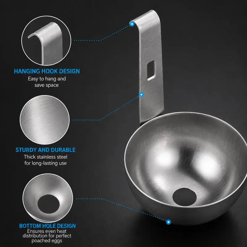 Stainless Steel Egg Poacher Cup with Hanging Hook for Easy Home Cooking