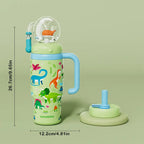 Kids Insulated Whale Fountain Tumbler with Handle and Two Lids for School Drinks