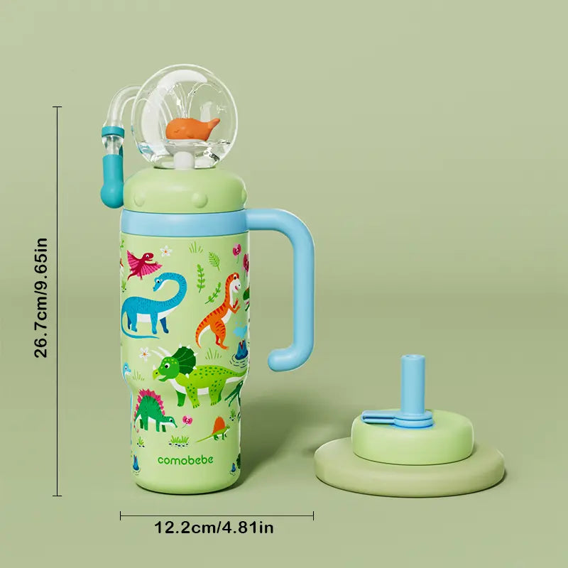 Kids Insulated Whale Fountain Tumbler with Handle and Two Lids for School Drinks
