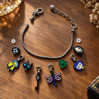 Dark Fantasy Charm Bracelet with Enamel Pendants for Goth Cosplay and Fan Gifts