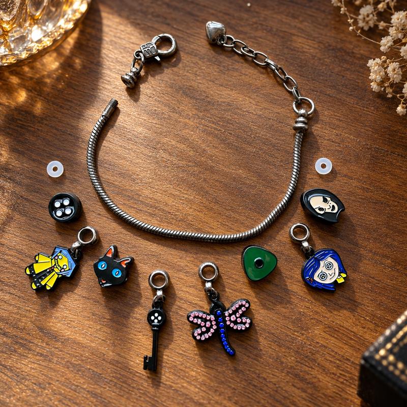 Dark Fantasy Charm Bracelet with Enamel Pendants for Goth Cosplay and Fan Gifts