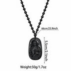 Men's Obsidian Saint Jude Thaddeus Pendant Necklace, Beaded Long Necklace, Vintage Catholic Faith Religious Jewelry for Men