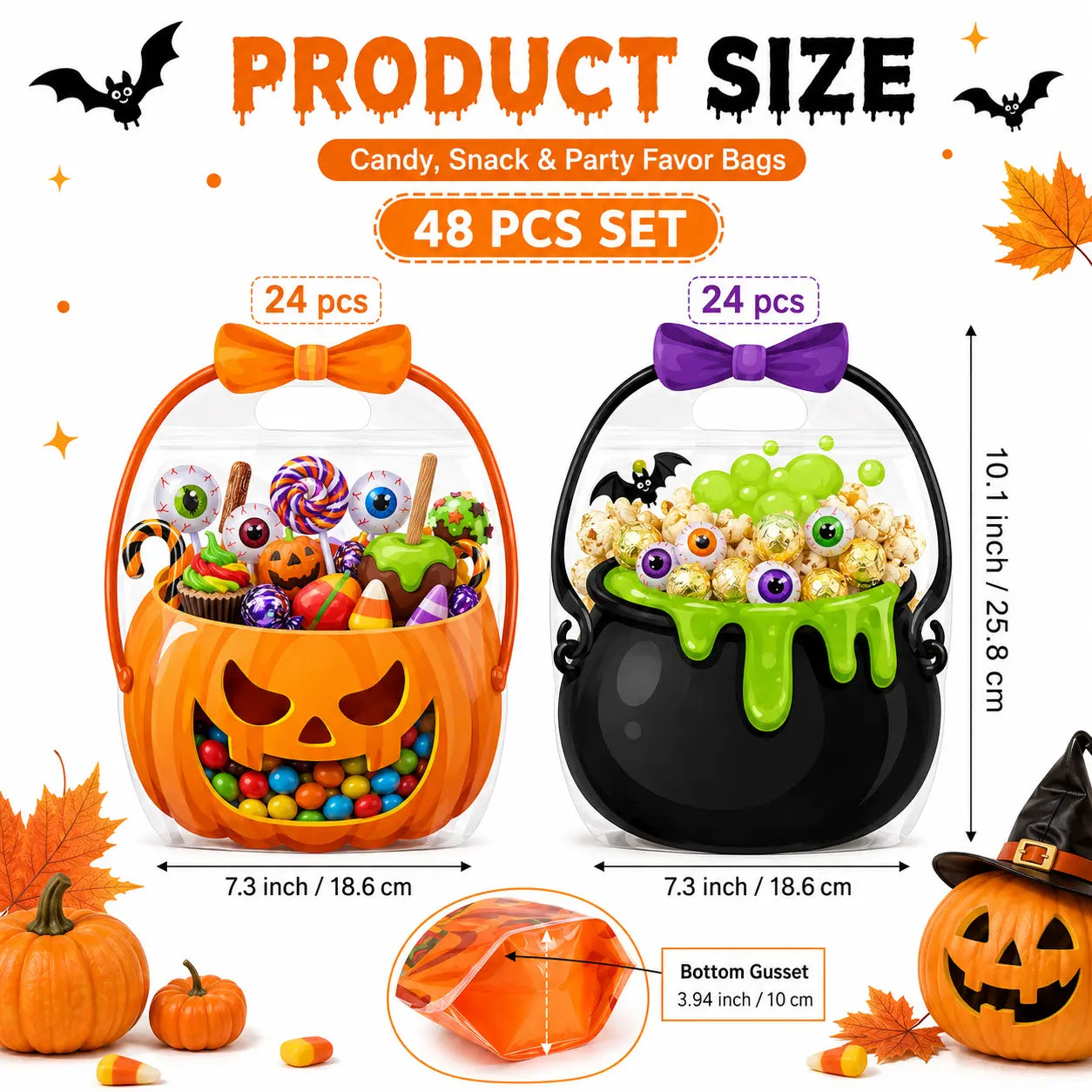 Halloween Treat Bags Set for Trick or Treat Candy Party Favor Storage