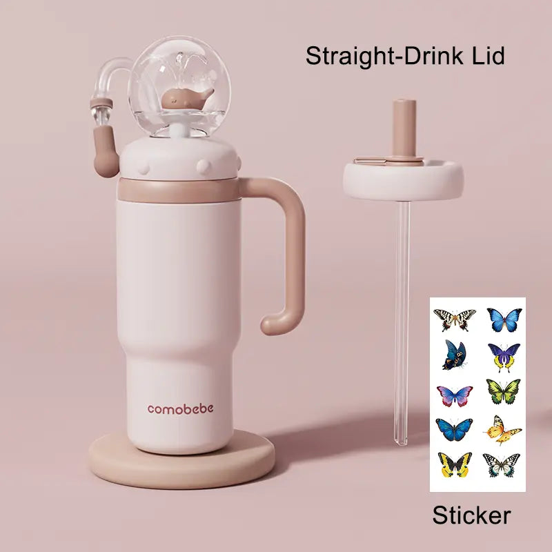 Kids Insulated Whale Fountain Tumbler with Handle and Two Lids for School Drinks