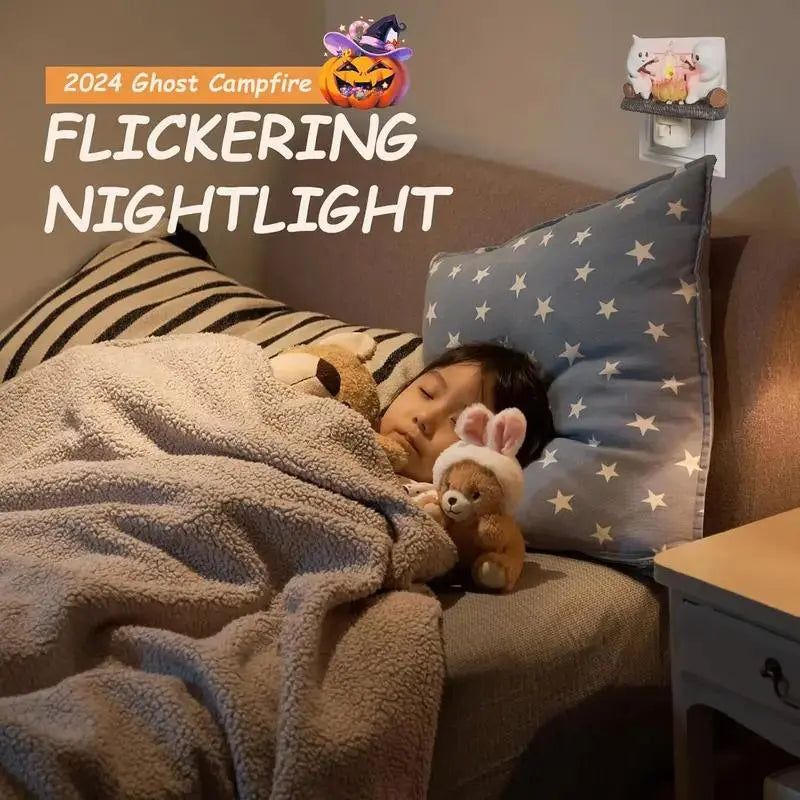 Ghost Campfire Flickering Night Light for Halloween Room Decor