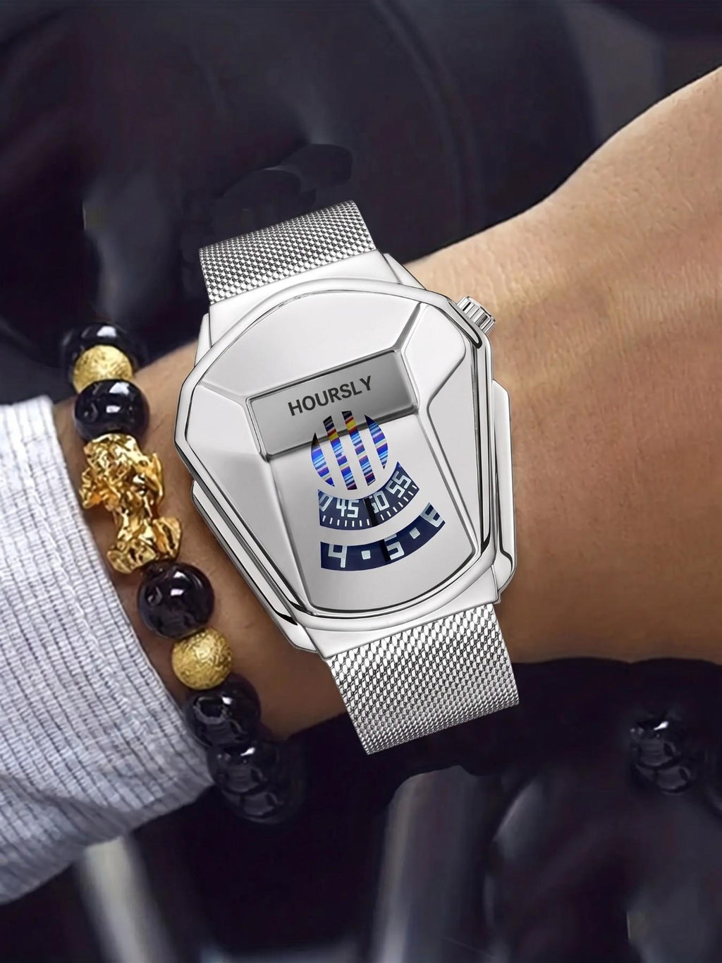 Men’s Rotary Steel Band Watch Set with Bead Bracelet for Stylish Gifts