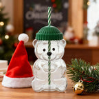 Cute Teddy Bear Glass Tumbler with Strawberry Straw – 20oz Reusable Iced Coffee Cup