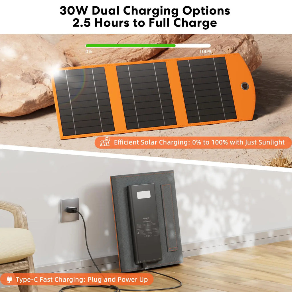 30W Foldable Solar Charger Power Bank – 10000mAh Portable Solar Panel with USB-C Fast Charging for Camping & Hiking