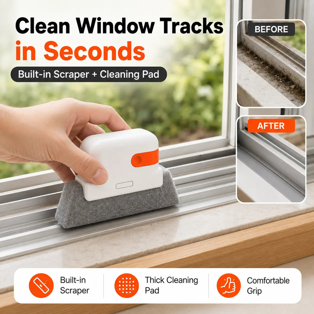Window Track Cleaner Kit with Scraper and Replacement Pads for Deep Gap Cleaning