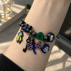 Dark Fantasy Charm Bracelet with Enamel Pendants for Goth Cosplay and Fan Gifts