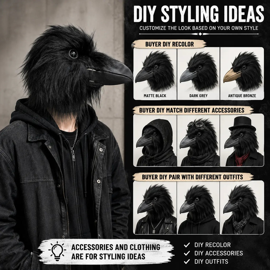 Realistic Crow Latex Mask for Halloween Party and Role Play