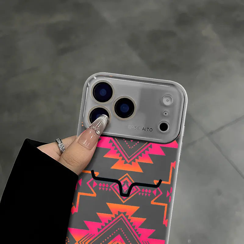 Western Bull Horn Aztec Geometric Phone Case with Tribal Style for Trendy Everyday Protection
